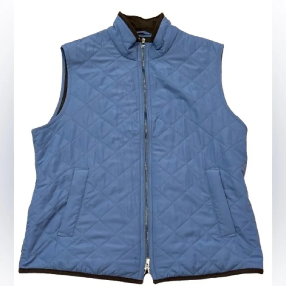 Magaschoni Women’s Blue Quilted Zip Vest Black Fleece Lined Size Large